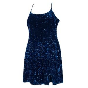 Midnight Doll Blue Velvet Sequin Thin Straps Mini Dress Party Cocktail New Year‎